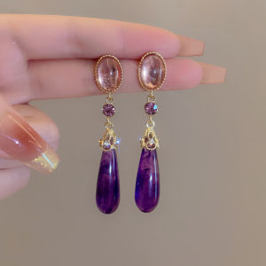 Elegant Purple Waterdrop Earrings Womens Fashion Jewelry Fresh out New 2024 Alloy Geometric Shape Ear Studs And Drop Earrings