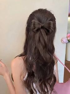 Kẹp tóc giả có nơ phong cách tiểu thư phụ kiện tóc giả phong cách Hàn Quốc