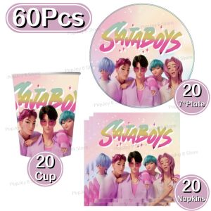 KAYOU | Bộ 60 Món Đồ Dùng Tiệc Dùng Một Lần Chủ Đề Nhóm Nhạc Nữ Kpop Gồm Đĩa Giấy Cốc Giấy Khăn Giấy Hoạt Hình Dành Cho Sinh Nhật Trẻ Em Tiệc Chào Đón Em Bé