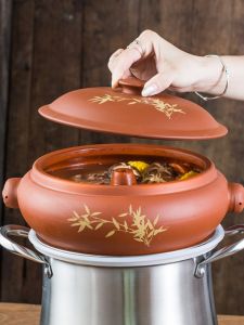 Purple Clay Steam Pot Chicken Soup Cooking Pot Set for Home And Commercial Use with Lid And Free Gifts Yunnan Style Kitchenware