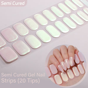 20Tips Pearlescent Gel Nail Stickers Long Lasting Full Cover LED Gel Semi Cured DIY Nail Patch Sliders Decoration Nail Sticker