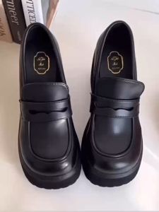 Size 35-40 British style high quality elegant black womens high heels loafers