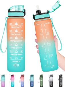 32 OZ 1000ML Water Bottle Leakproof BPA & Toxic Free Motivational Water Bottle with Times to Drink and Straw Fitness Sports Water Bottle with Strap for Office Gym Outdoor Sports