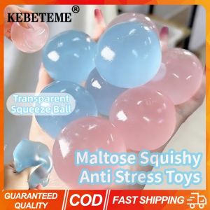 KEBETEME 4PCS Maltose Squishy Anti Stress Toys Squeeze Ball Fidgets Soft Simulated Transparent Blue/Pink Slow-rebound Decompression Toy