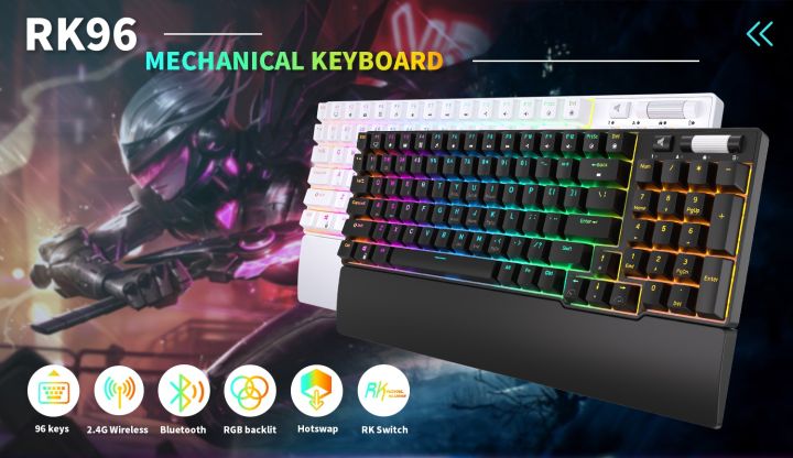 RK ROYAL KLUDGE RK96 Wireless Bluetooth Mechanical Keyboard 96 Keys RGB ...
