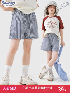 Fashionable Striped Short Pants for Girls Thin Summer Clothes Medium to Large Childrens Trousers Hello Kitty Brand Casual Style