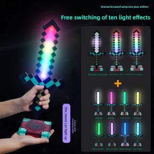 Bandai | Minecraft Diamond Sword LED Night Light 3D Gamer Desk Lamp USB Charging Glowing Toys for Kids Room Decor Birthday Gift for Boys