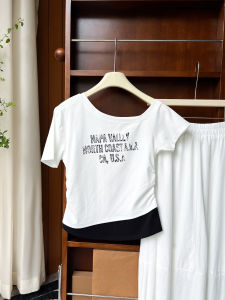 Áo thun nữ AMILUCK cotton tay ngắn in chữ cổ tròn rộng thoáng khí