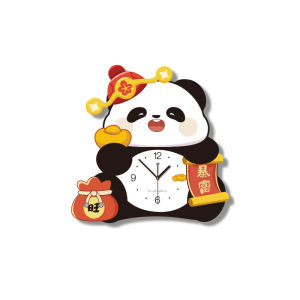 Creative God of Fortune Panda Wall Clock Premium Sense Living Room Dining Room Home Decorative Clock Wall Mounted Mute No Punch Clock