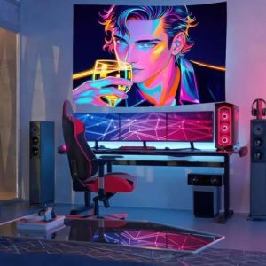 VIKAMA Neon Dạ Quang Nghệ Thuật Pop Tấm Thảm Dành Cho Nam Vintage Thanh Thẩm Mỹ Treo Tường Trang Trí Sợi Polyester Chống Thấm Nước Có Thể Giặt Bằng Máy