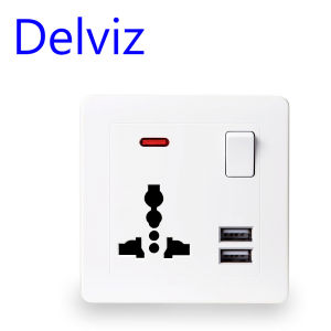 Delviz UK Standard Outlet 2.1A Dual USB Charger speedy Port LED indicator Wall Power Socket13A Universal 3 Hole Socket 86type