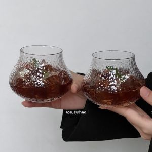 แก้วกาแฟสไตล์นอร์ดิกแบบอเมริกัน แก้ววิสกี้ทรงใหญ่ แก้วนมเย็น ลาเต้ ดีไซน์ เซนส์ แก้วเครื่องดื่มวินเทจ โปร่งแสง