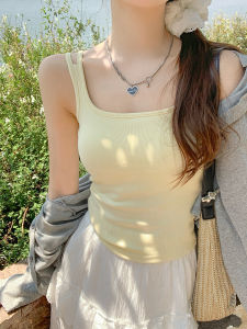 Áo Ba Lỗ Nữ Mùa Hè 2025 Áo Ba Lỗ Cotton Pha Trộn Có Đệm Ngực Màu Trắng Và Màu Xám Có Thể Mặc Bên Trong Và Ngoài