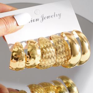 ต่างหูรูปตัว C ชุบทอง 3 ชิ้น ชุดต่างหูแบบย้อนยุค สไตล์วินเทจ เครื่องประดับแฟชั่นสำหรับผู้หญิง งานฝีมือดีไซน์ที่สร้างสรรค์