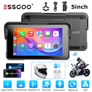 ESSGOO Motorcycle Display with CarPlay/Android Auto 5 inch Screen  Supports Phone Connectivity Bluetooth Headset/Helmet Audio
