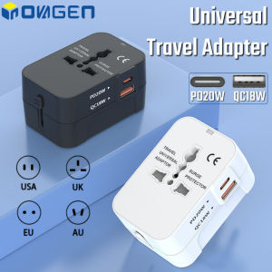 INOVAGEN Hot Sale All In One Universal Travel Adapter PlugPD 20W+QC 18W Fast Charging PortUS EU AU UK Worldwide AdapterMulti-function mobile phone charging converter