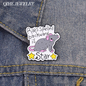 Rats Spelled Backward is Star Brooch Enamel Pins Cute Pink Mouse Brooches Backpack Lapel Badge Creative Jewelry Gift for Friends