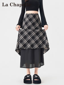 La Chapelle | Vintage Check Half Skirt High Waist A-line Fleece Straight Tube Skirt