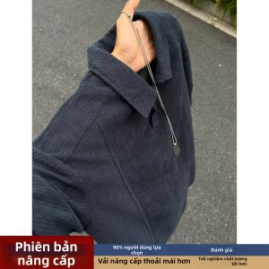 Áo Polo Thoáng Khí Màu Xanh Đậm Phong Cách Retro Cho Nam