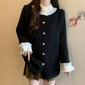 เสื้อสเวตเตอร์ถักสีแดงสวยๆ สำหรับผู้หญิง ฤดูใบไม้ผลิและฤดูใบไม้ร่วง ไซส์ใหญ่ เสื้อคาร์ดิแกนถักแบบเปิดยาวปานกลาง เสื้อผ้าทำงานสไตล์เกาหลี