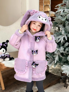 Girl Fleece-lined Thickened Clow M Outwear Autumn and Winter Mid Length Long Length Baby Girl Winter Clothes Kids Fur and Leather Overcoat