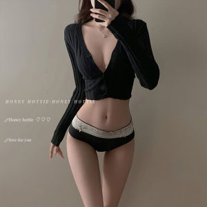 สไตล์ฝรั่งเศส เซ็กซี่ Pure Desire Low เอว สามเหลี่ยม กางเกงชั้นในหญิง ผู้หญิง ลูกไม้ ชุดชั้นในแบบบางปมผีเสื้อ ระบายอากาศได้ดี ผ้าฝ้าย ชุดชั้นใน