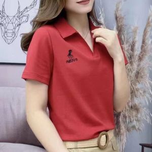 【5 colors】100KG Can Wear Plus Size Internet Celebrity Women Sport Short Sleeve Polo Shirt Casual V-neck Lapel T-shirt Korean Style Stretch tees Loose