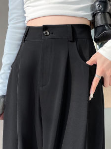 Black High Waist Slim Fit Trousers Straight Leg Wide Leg Pants Womens Spring Autumn New Style Fashionable Slimming Shorties