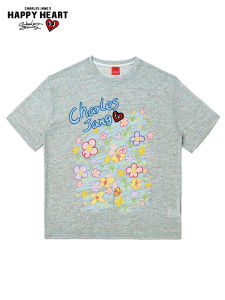 CHARLES JANGS HAPPY HEART | Retro Breathable Floral Print Thin Sun Protection T-Shirt