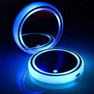 4Pcs Color LED Coaster USB Rechargeable Car Atmosphere Light 7-color Luminous RGB Light Anti-skid Car Coaster