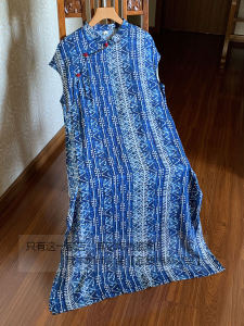 Handmade Cotton Linen Cheongsam Dress with Button Detail Loose Fit Slanting Collar Summer Wear Soft Natural Waist Gown