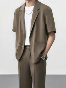 Fancy Ice Silk Suit Mens Suits Outwear Lightly Mature Men Short Sleeve Leisure Suit Summer Thin Single Western Fashion