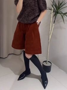 Wine Red Velveteen Short Pants Women Autumn Winter