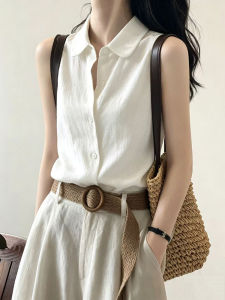DUOFEIYAN | Elegant Sleeveless Polo Collar White Shirt for Women
