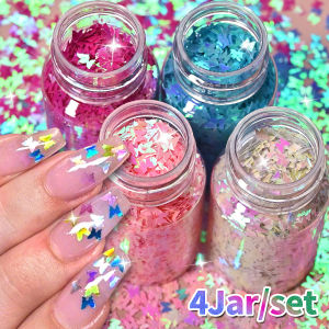 4Colors/Set Holographic Butterfly Nail Glitter Sequins Shiny Butterflies Nails Flakes Ultra-thin Butterfly Manicure Decorations