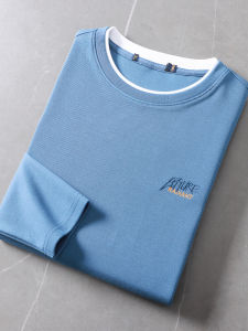 98 Cotton Soft Plaid Withdraw Label-Cut Men Spring round Neck Pullover Long Sleeve Sweater T-shirt Undershirt Tops