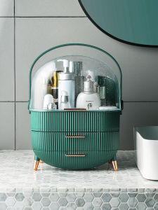 กล่องเก็บเครื่องสำอางแบบมีฝาปิดแบบยูนิเวอร์แซลแบบใสป้องกันฝุ่นพร้อมเก็บของได้ 3 ชั้น ขนาดใหญ่สำหรับใช้ในบ้านและในห้องน้ำ