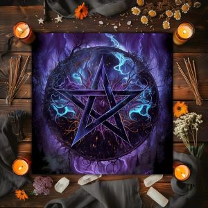 ผ้าปูโต๊ะไพ่ทาโรต์ VIKAMA - ธีมโหราศาสตร์และแม่มด สำหรับตกแต่งบ้านและตกแต่งแท่นบูชาในวันคริสต์มาส ฮาโลวีน และวันขอบคุณพระเจ้า