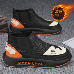 รองเท้าบูทลุยหิมะรองเท้าผ้าฝ้ายบุขนกำมะหยี่หนาพิเศษกันหนาวแบบผู้ชายสำหรับฤดูหนาวรองเท้าผู้ชายบุขนในชิ้นเดียวรองเท้าบูทผ้าฝ้ายกันน้ำกันหนาวกลางแจ้ง