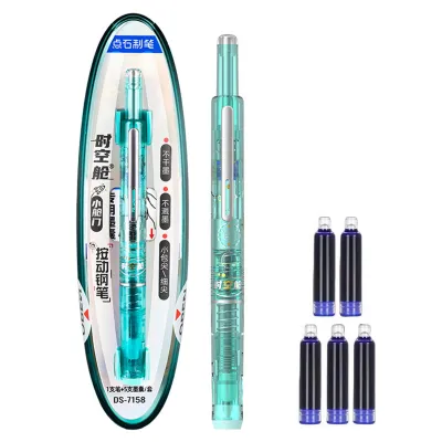 Retractable Fountain Pen Blue Ink Clictek Push Action Fountain Pen Blue with 5 Ink Refills Retractable Push Pen