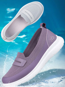 Comfortable Breathable Summer Mesh Slip-On Flat Bottom Walking Shoes for Women Anti-Slip Soft Sole Casual Footwear