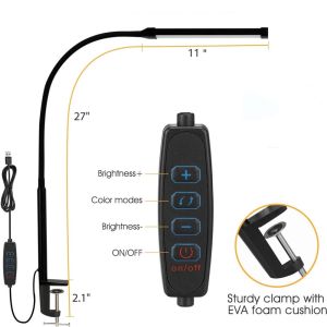 Double Head LED Clip Remote Control Desk Lamp Architect Table Lamp for Home Office Lighting 5 Color Modes and 5 Dimmable