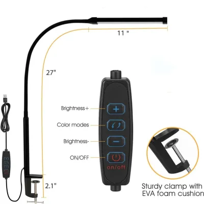 Double Head LED Clip Remote Control Desk Lamp Architect Table Lamp for Home Office Lighting 5 Color Modes and 5 Dimmable