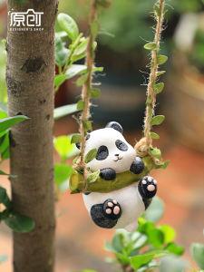 Creative Cute Panda Swing Ornament Outdoor Courtyard Garden Tree Balcony Landscape Decoration Hanging Piece French Country Style Resin Craft