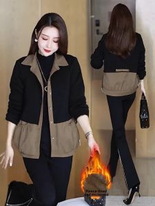 YOUFAN | Color Block Collar Loose Fitting Fleece Lined Coat