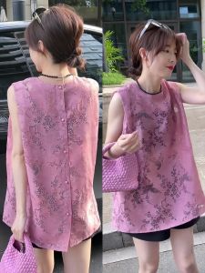New Chinese Style Loose Fit Sleeveless Shirt Vest Womens Summer Fashionable Breathable Airy Casual round Neck Top