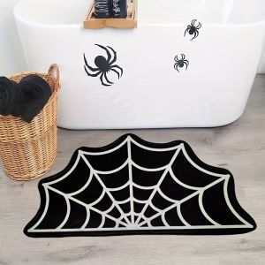 VIKAMA Halloween Simple Spider Web Faux Sheep Velvet Carpet Non-Slip Absorbent Floor Mat Indoor Decoration