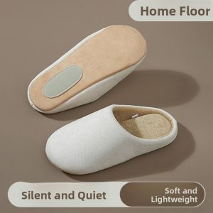 MONLEYTA | Quiet Indoor Cotton Linen Slippers For Women Machine Washable Home Use Postpartum Shoes Floor Friendly Comfortable Slip-On