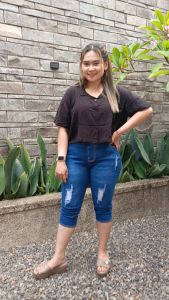 Celana Jeans 7/8 Wanita Distro Jumbo Jeans Wanita 7/8 Ripped Size Bige