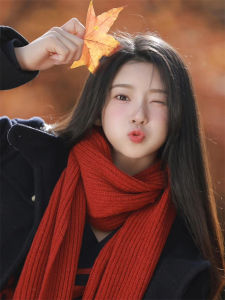 Khăn Choàng Len Đỏ Dệt Kim Cho Nữ Mùa Đông Quà Tặng Giáng Sinh Năm Mới Phong Cách Sinh Viên Đa Năng Khăn Choàng Bằng Lông Cừu